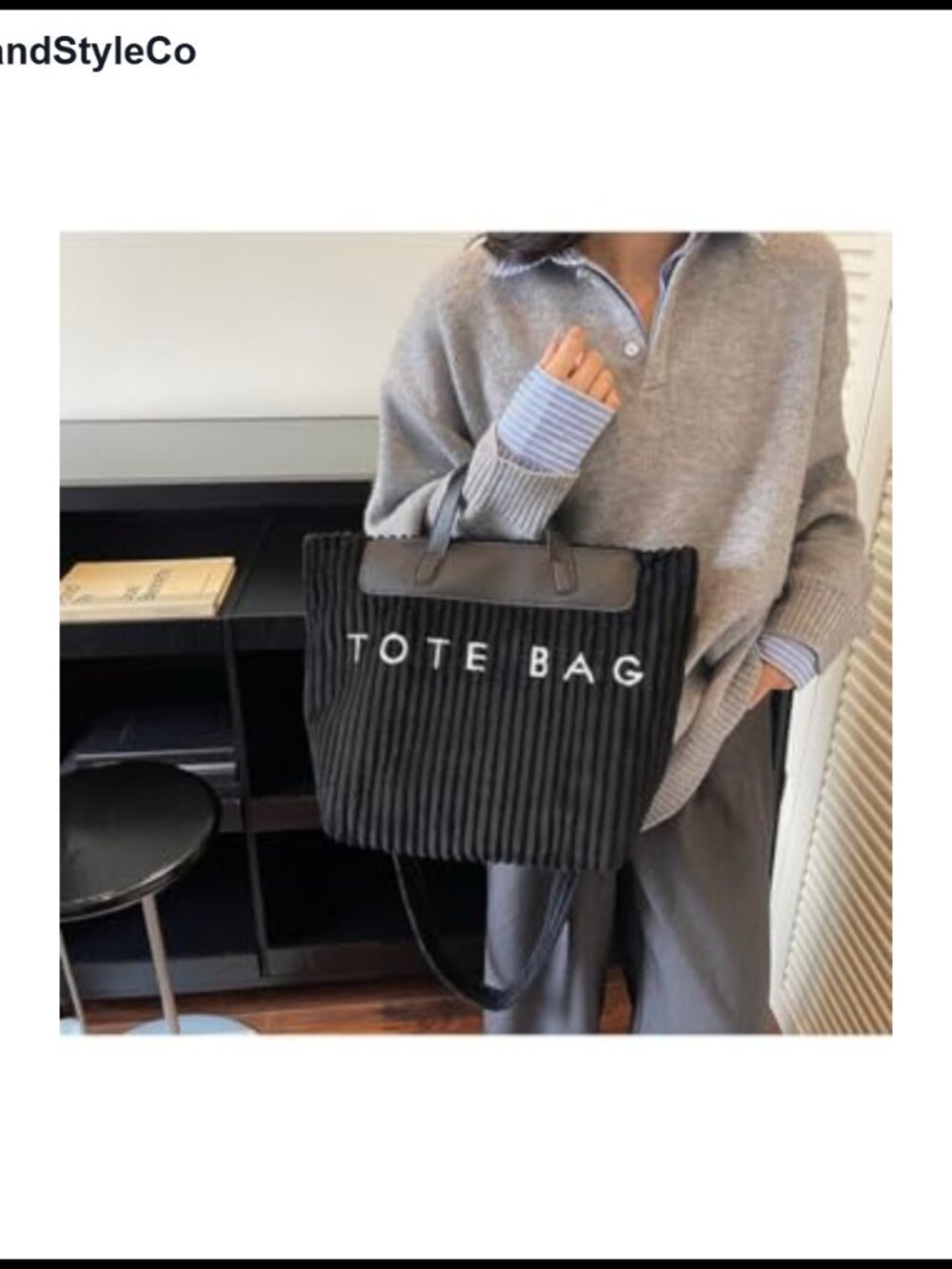 Women Corduroy Tote Bag Vegan Leather Top Handle Casual Shoulder Crossbody Purse - Picture 3 of 6